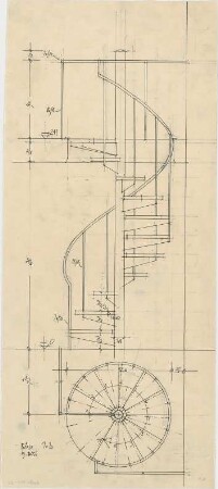 Döllgast, Hans; München, Maximiliansplatz 8; Börse - Treppe (Grundriss; Ansicht)