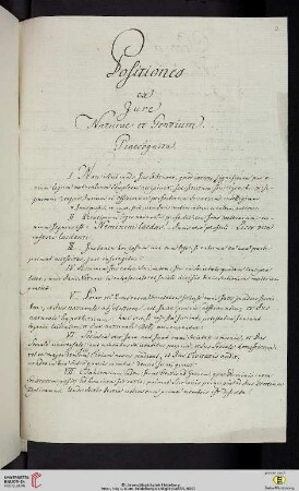 Positiones ex Jure Naturae et Gentium. Praecognita