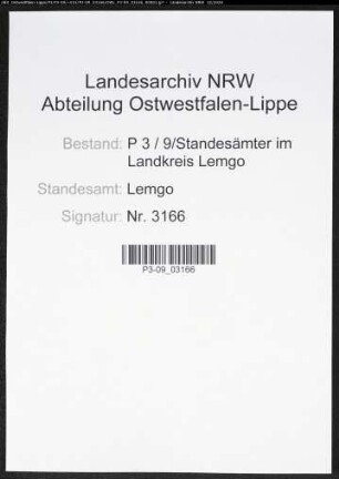 Sterberegister Standesamt Lemgo