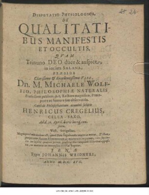 Disputatio Physiologica, De Qualitatibus Manifestis Et Occultis
