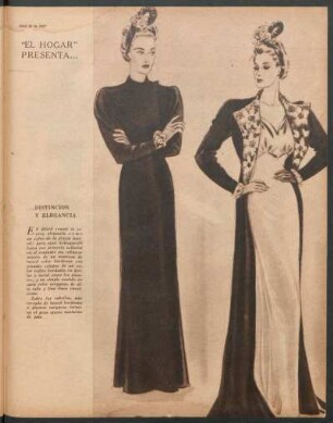 "El Hogar" presenta distinción y elegancia, pieles, el adorno del momento y novedades para la tarde, modernos vestidos de noche