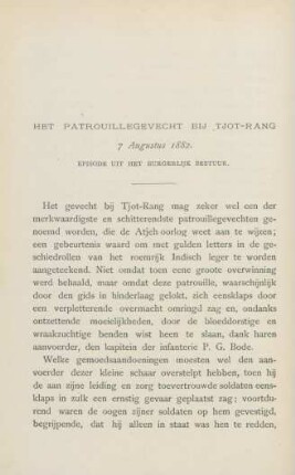 Het patrouillegevecht bij Tjot-Rang 7 August 1882 ...