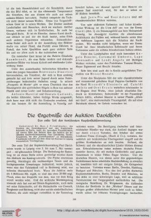 1: Die Ergebnisse der Auktion Davidsohn : der erste Teil der berühmten Kupferstichsammlung