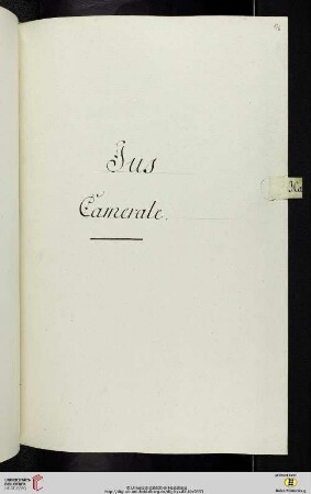 Einleitung zum siebten Titulus (der Classis IV Iuridica): Ius Camerale