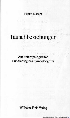 Tauschbeziehungen : zur anthropologischen Fundierung des Symbolbegriffs