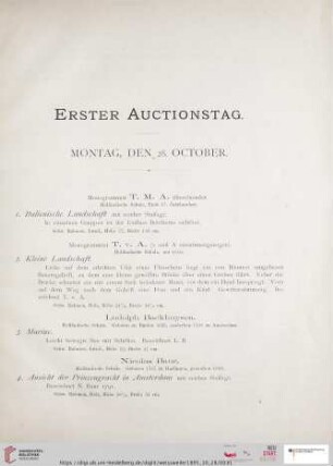 Erster Auctionstag. Montag, den 28. October (Nr. 1 - 115)