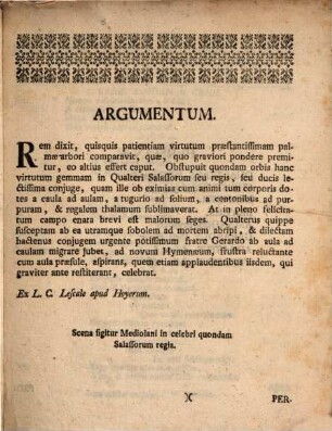 Gaudens Patientia duris, in Qualteri, Salassiorum Regis lectissima Coniuge Spectata, Serenissimo ac Eminentissimo Domini Domino Ioanni Theodoro S.R.E. Cardinali, episcopo Frisingensi, Ratisbonensi, ac Leodiensi ... in humillimum obsequium : in scena exhibita a Musis Benedictinis episcopalis Lycei Frisingensis a 2 et 3 Sept. 1762