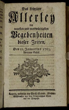Den 11. Januarius 1763. Zweytes Stück.