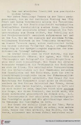 I. Von der absoluten Identität zum geschichtlichen Leben