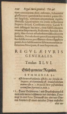 Regulae Iuris Generales. Titulus XLVI. Etlich gemeine Regulen.