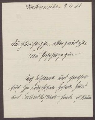Schreiben von Elisabeth Dryander an die Großherzogin Luise; Bericht über das Wetter und das Befinden