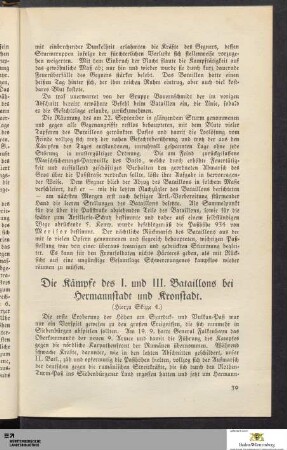 Die Kämpfe des I. und III. Bataillons bei Hermannstadt und Kronstadt