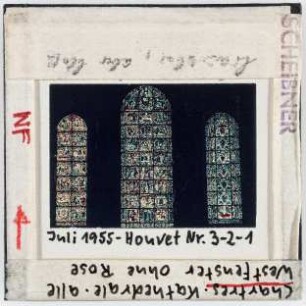 Chartres: Kathedrale, Glasfenster, Westfenster ohne Rose, aufgenommen Juli 1955