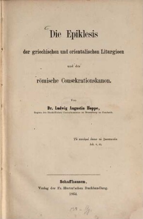 Die Epiklesis der griechischen und orientalischen Liturgieen und der römische Consekrationskanon
