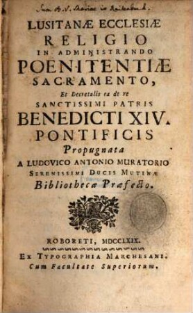 Lusitanae Ecclesiae Religio in administrando Poenitentiae Sacramenta ... propugnata