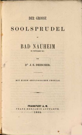 Der grosse Soolsprudel zu Bad Nauheim im Frühling 1855 : Mit einem geologischen Profile