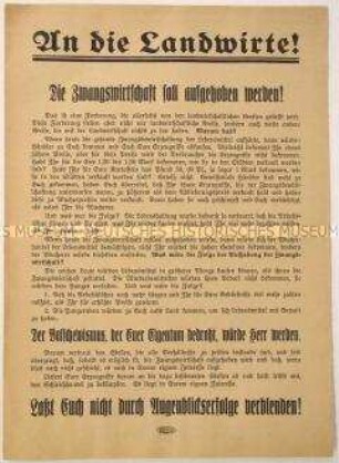 Antibolschewistisches Informationsblatt an die Landwirte gegen Aufhebung der Zwangswirtschaft