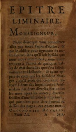 Memoires, Ou Oeconomies Royales D'Etat, Domestiques, Politiques & Militaires De Henri Le Grand. 9