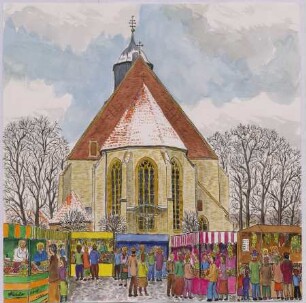 Markt in Ahlen vor der St. Bartholomäus-Kirche