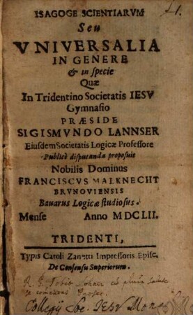 Isagoge scientiarum, seu universalia in genere et in specie
