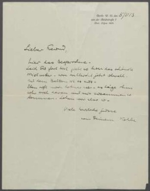 Brief von Georg Kolbe an Hermann Schmitt