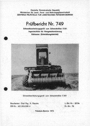 Schwadbearbeitungsgerät zum Schwadmäher E 301