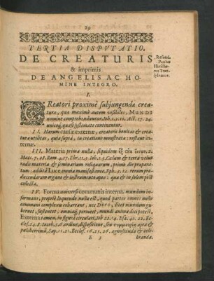 Tertia Disputatio. De Creaturis & imprimis De angelis ac Homine Integro. Respond. Paulus Hirscherus