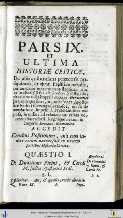 Quaestio I. De Donatione Pippini, et Caroli M. facta Apostolicae Sedi.
