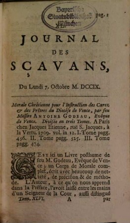 Journal des sçavans. 1709, [4]. Oct. - Dec. = T. 46 (1710)