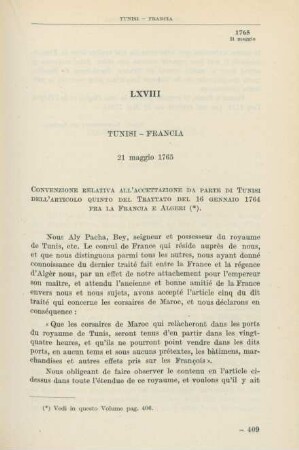 LXVIII Tunisi - Francia 21 maggio 1765