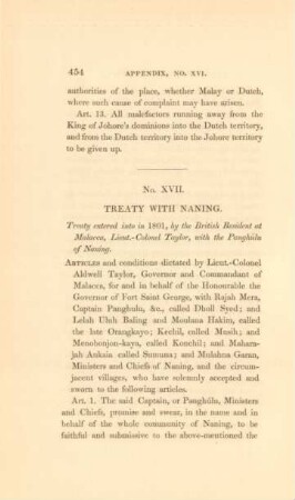 No. XVII. Treaty with Naning