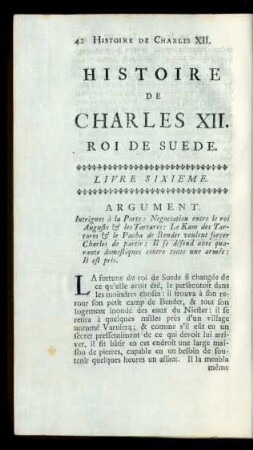 Histoire De Charles XII. Roi De Suede. Livre Sixiéme.