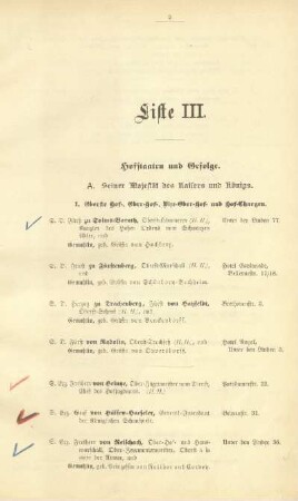 Liste III. Hofstaaten und Gefolge