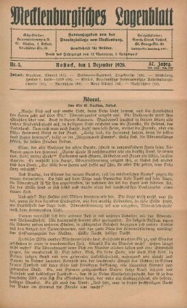 Nr. 5. Rostock, den 1. Dezember 1928.