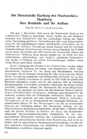 Die Dienststelle Harburg des Staatsarchivs Hamburg. Ihre Bestände und ihr Aufbau