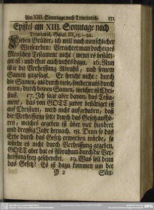 Epistel am XIII. Sonntage nach Trinitatis