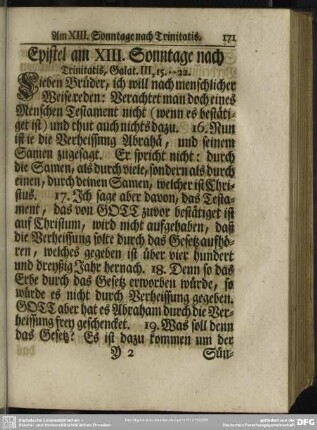 Epistel am XIII. Sonntage nach Trinitatis