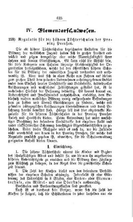 Regulativ für die höheren Töchterschulen der Provinz Preußen : [IV. Elementarschulwesen]