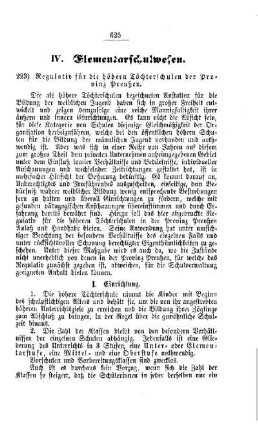 Regulativ für die höheren Töchterschulen der Provinz Preußen : [IV. Elementarschulwesen]