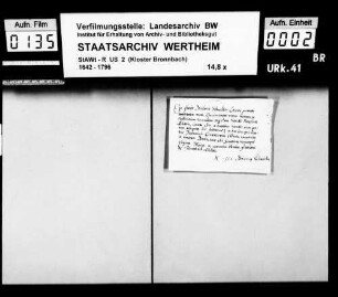 Fr. Desiderius Schneidler, Laie zu Bronnbach (Brunnbach), gelobt den Satzungen und Regeln des hl. Benediktus Treue und Gehorsam.