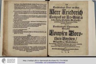 Als der Durchlauchtigste Fürst und Herr Friederich ... (Singende Personen: Flora, Ceres, Pomona, Bacchus, Mercurius, Neptunus)