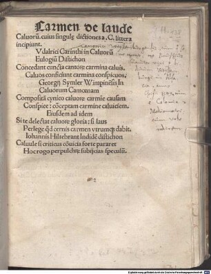Carmen de laude Calvorum cuius singule dictiones a. C. littera incipiunt