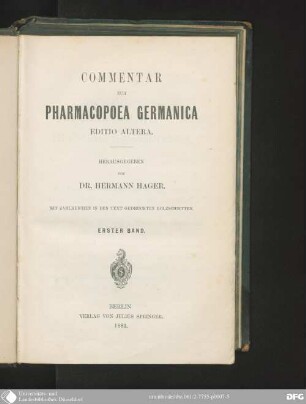 1: Commentar zur Pharmacopoea Germanica : mit zahlreichen in den Text gedruckten Holzschnitten