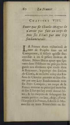 Chapitre VIII. Faute que fit Charle-Magne de n'avoir pas fait un corps de tous ses Estats ...