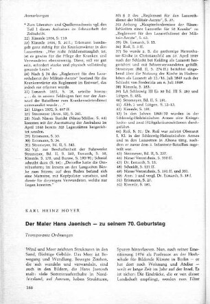 Der Maler Hans Jaenisch - zu seinem 70. Geburtstag
