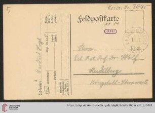 Briefe von Heinrich Vogt an Max Wolf: Karte von Heinrich Vogt an Max Wolf