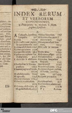 Index Rerum Et Verborvm Copiosissimus.