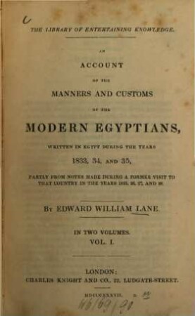 An account of the manners and customs of the modern Egyptians. 1