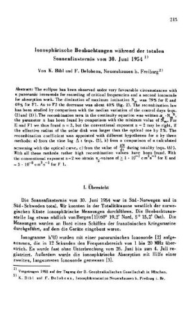 Ionospährische Beobachtungen während der totalen Sonnenfinsternis vom 30. Juni 1954