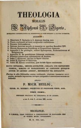 Theologia moralis S. Alphonsi de Ligorio, 1. Continens tractatus de conscientia et de legibus